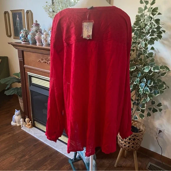 Catherines • Red Embroidered Button-Front Blouse • 4X • NWT - Picture 5 of 8